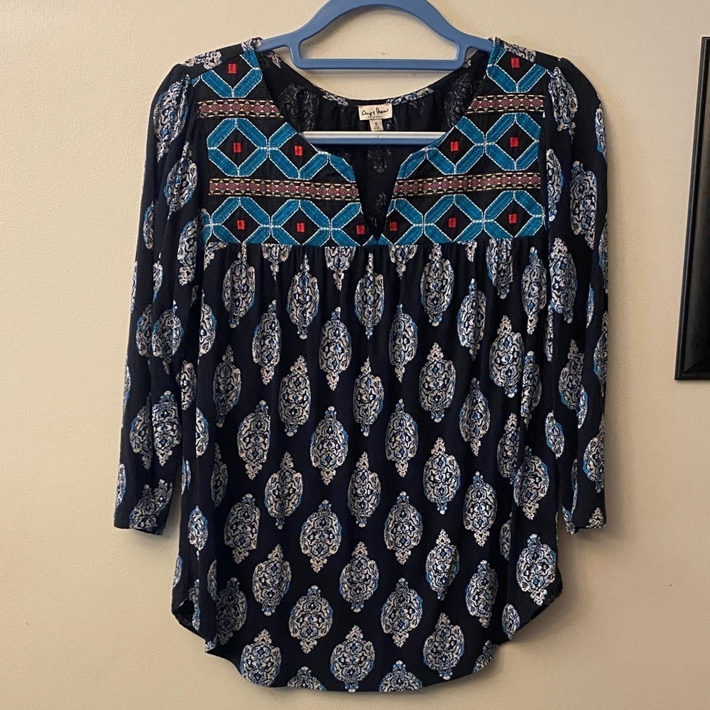 Chip & Pepper Navy and Blue Patterned Blouse